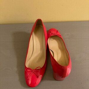 J Crew red patent ballet pumps, size 9.5